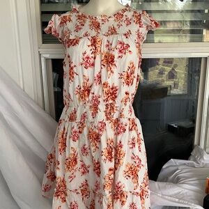 Floral Smocked Dress in Pink , Peach and White